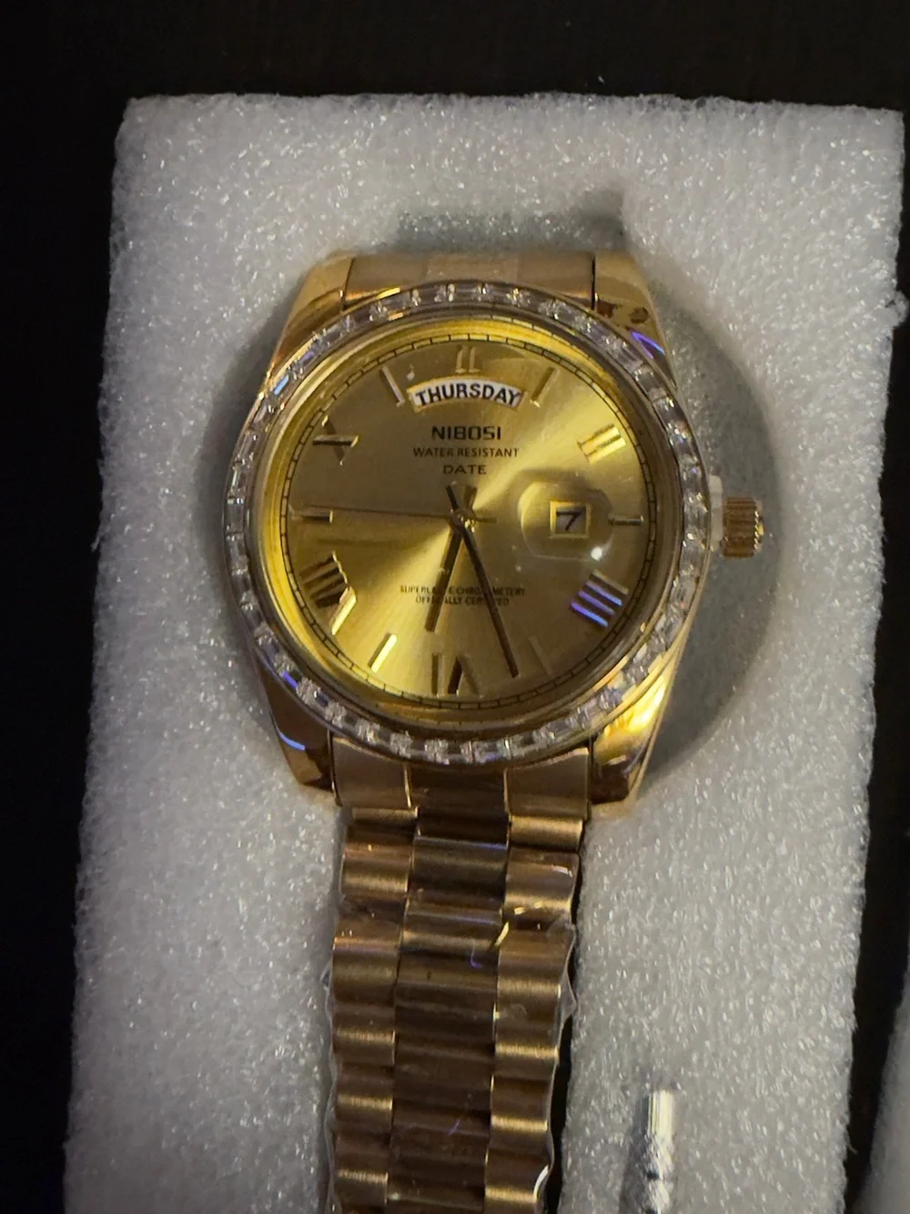 Nibosi Gold Tone Men's Day-Date Watch